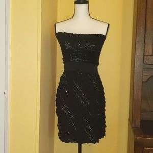 Black sequin ruffle tube dress